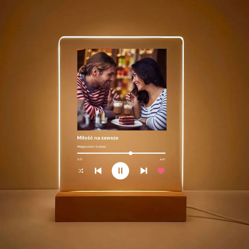 Spotify Love zdjęcie z napisem - Druk na szkle, spersonalizowany prezent dla pary