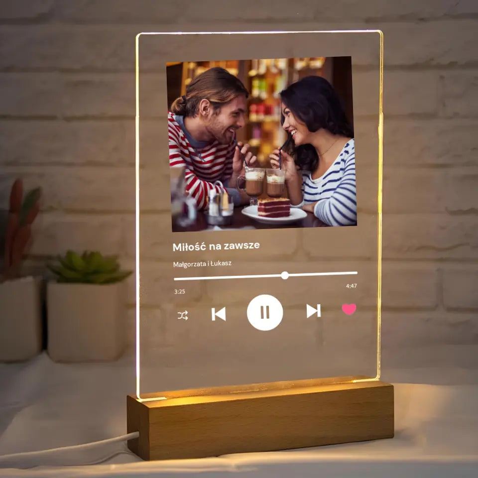 Spotify Love zdjęcie z napisem - Druk na szkle, spersonalizowany prezent dla pary