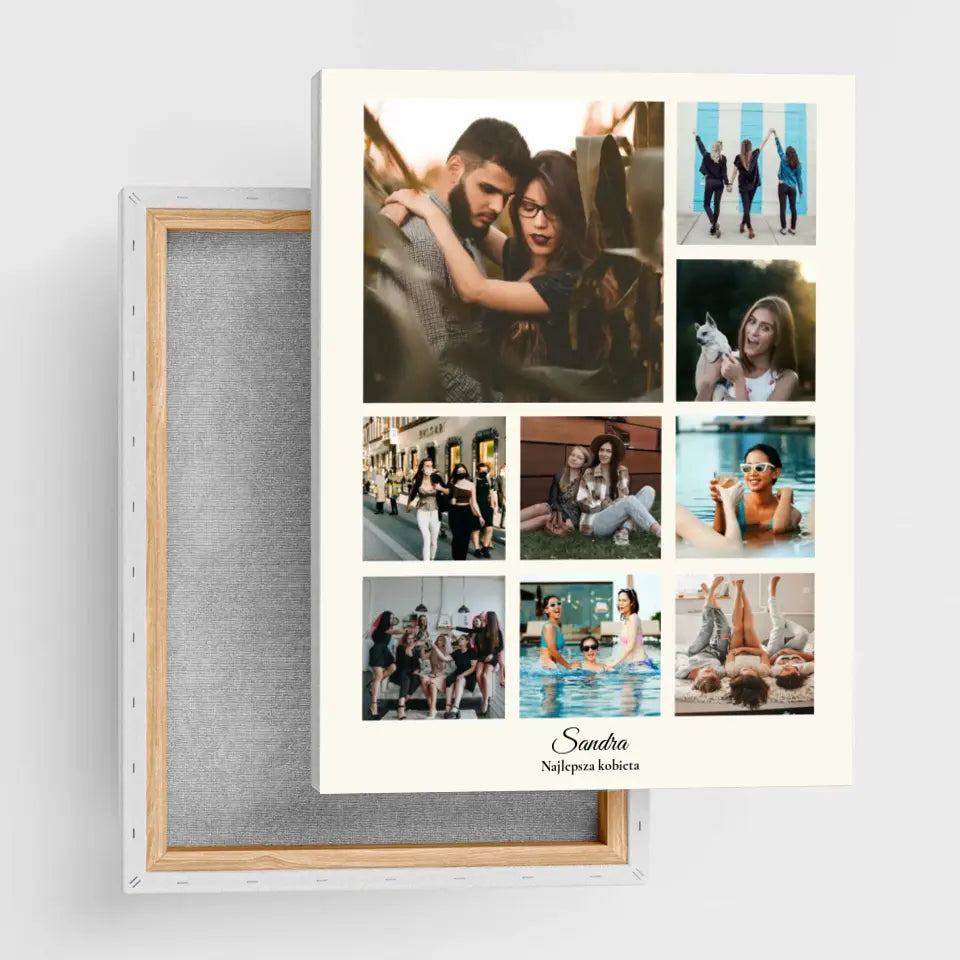 Kolaż na 9 zdjęć z imieniem - Druk na płótnie, spersonalizowany prezent dla kobiety, przyjaciółki, dziewczyny, żony, pary