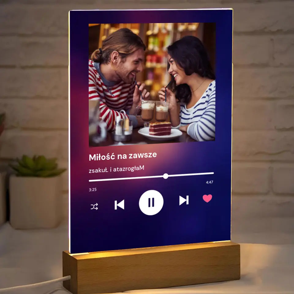 Spotify zdjęcie z napisem - Druk na szkle, spersonalizowany prezent dla pary