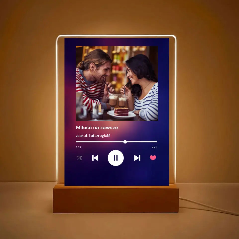Spotify zdjęcie z napisem - Druk na szkle, spersonalizowany prezent dla pary