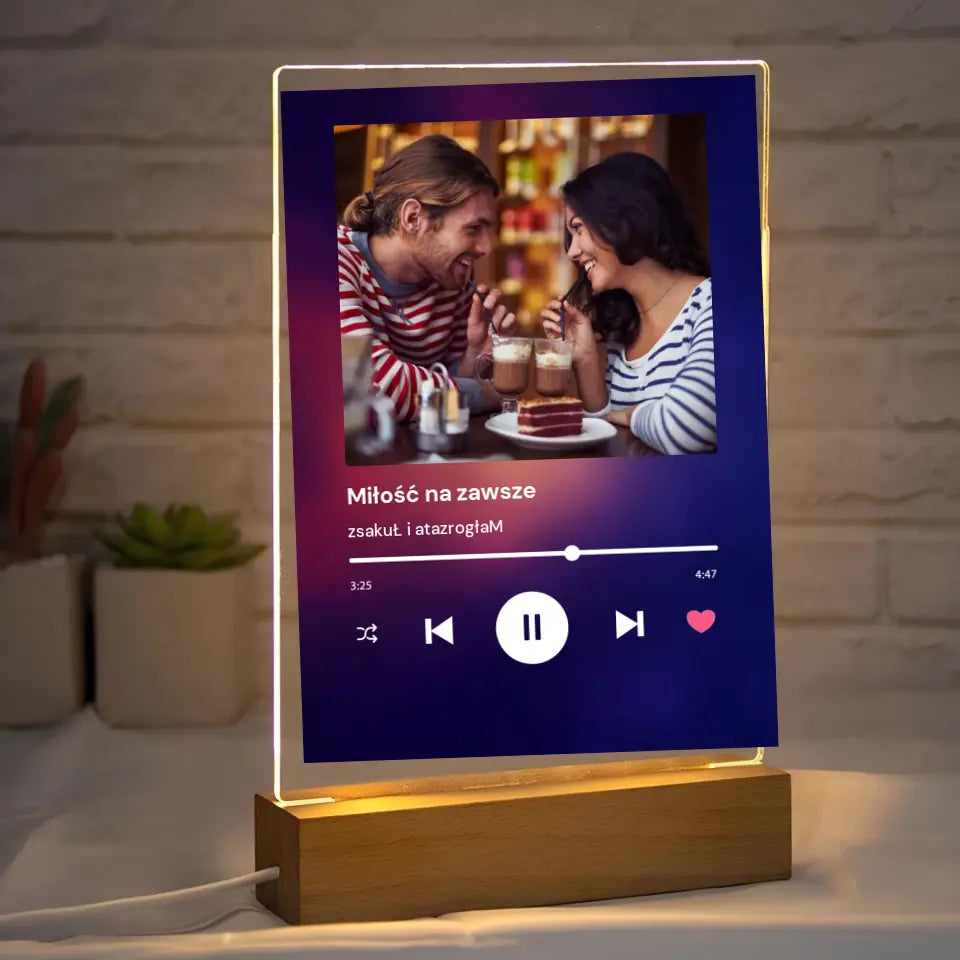 Spotify zdjęcie z napisem - Druk na szkle, spersonalizowany prezent dla pary