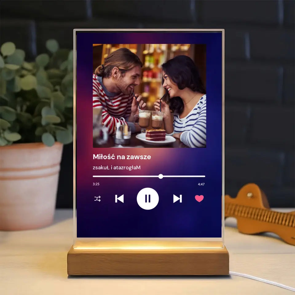 Spotify zdjęcie z napisem - Druk na szkle, spersonalizowany prezent dla pary