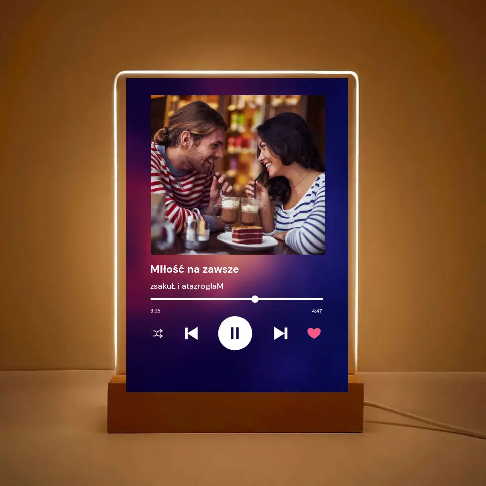 Spotify zdjęcie z napisem - Druk na szkle, spersonalizowany prezent dla pary
