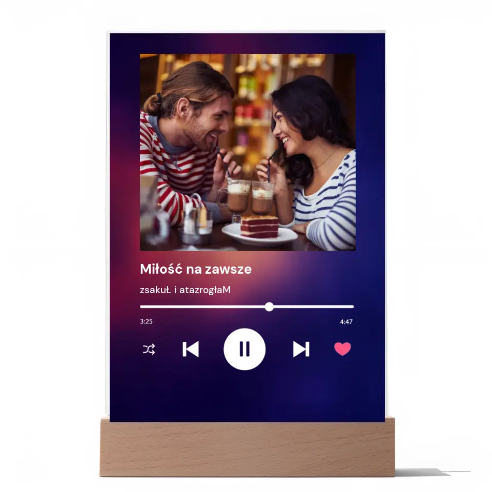 Spotify zdjęcie z napisem - Druk na szkle, spersonalizowany prezent dla pary