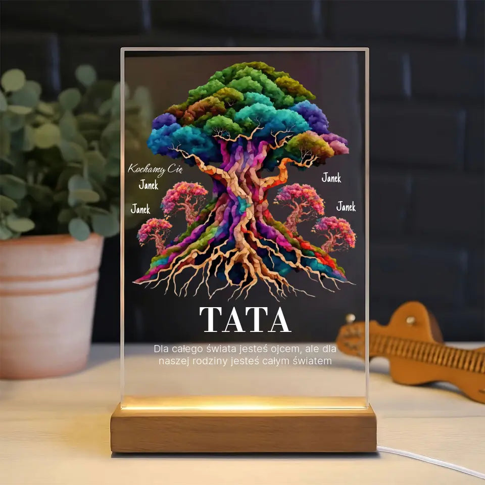 Dla całego świata jesteś ojcem, ale dla naszej rodziny jesteś całym światem (Biały) - Druk na szkle, spersonalizowany prezent dla taty