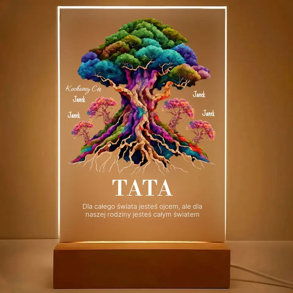 Dla całego świata jesteś ojcem, ale dla naszej rodziny jesteś całym światem (Biały) - Druk na szkle, spersonalizowany prezent dla taty