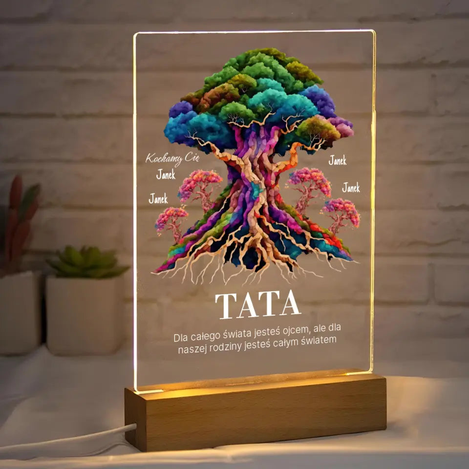 Dla całego świata jesteś ojcem, ale dla naszej rodziny jesteś całym światem (Biały) - Druk na szkle, spersonalizowany prezent dla taty