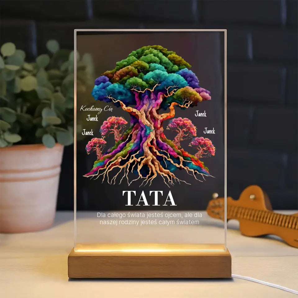 Dla całego świata jesteś ojcem, ale dla naszej rodziny jesteś całym światem (Biały) - Druk na szkle, spersonalizowany prezent dla taty
