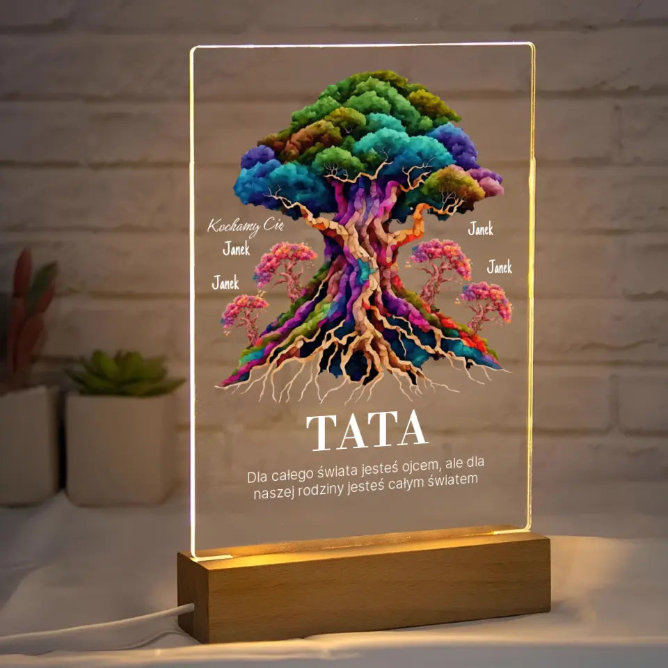 Dla całego świata jesteś ojcem, ale dla naszej rodziny jesteś całym światem (Biały) - Druk na szkle, spersonalizowany prezent dla taty