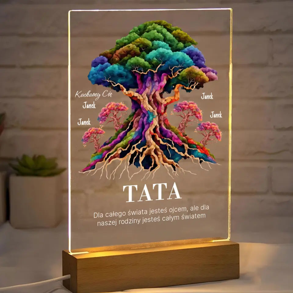 Dla całego świata jesteś ojcem, ale dla naszej rodziny jesteś całym światem (Biały) - Druk na szkle, spersonalizowany prezent dla taty