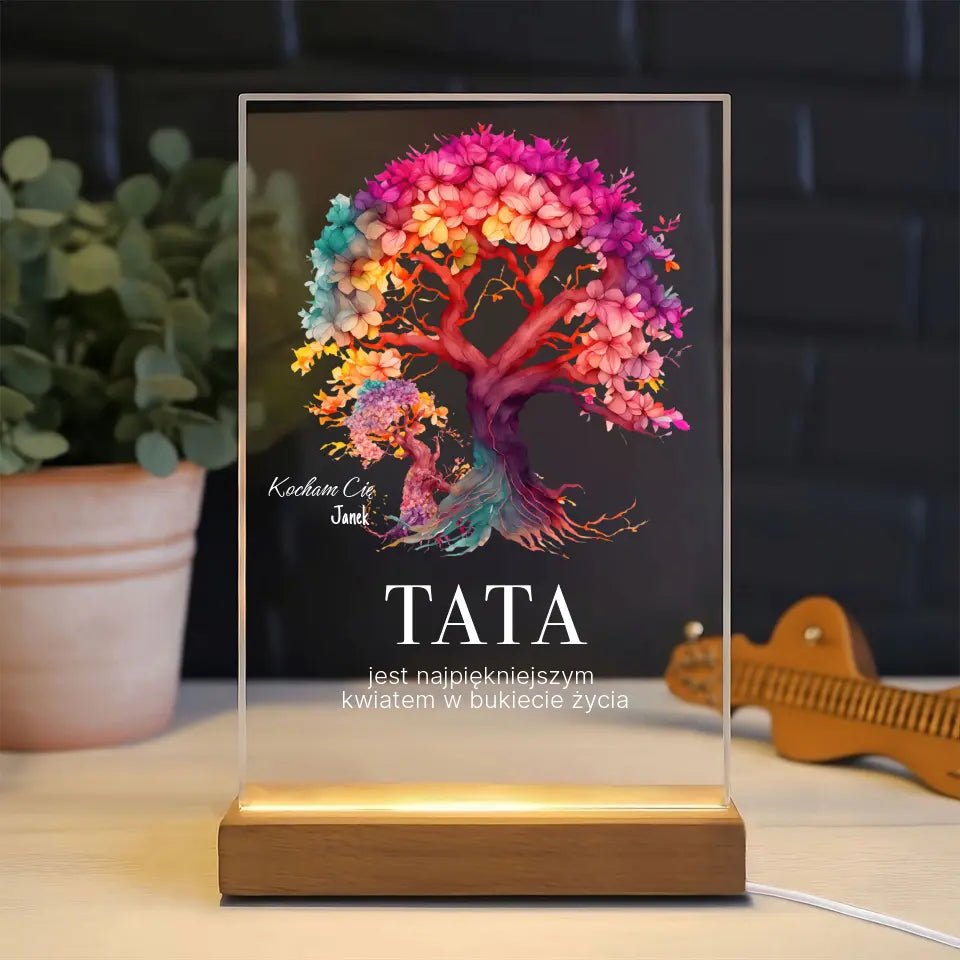 Tata jest najpiekniejszym kwiatem w bukiecie zycia (Biały) - Druk na szkle, spersonalizowany prezent dla taty