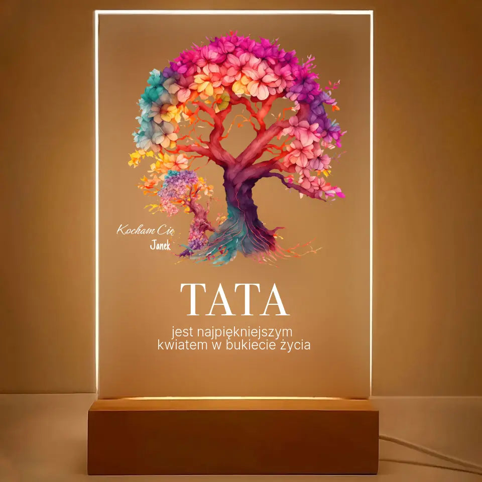 Tata jest najpiekniejszym kwiatem w bukiecie zycia (Biały) - Druk na szkle, spersonalizowany prezent dla taty