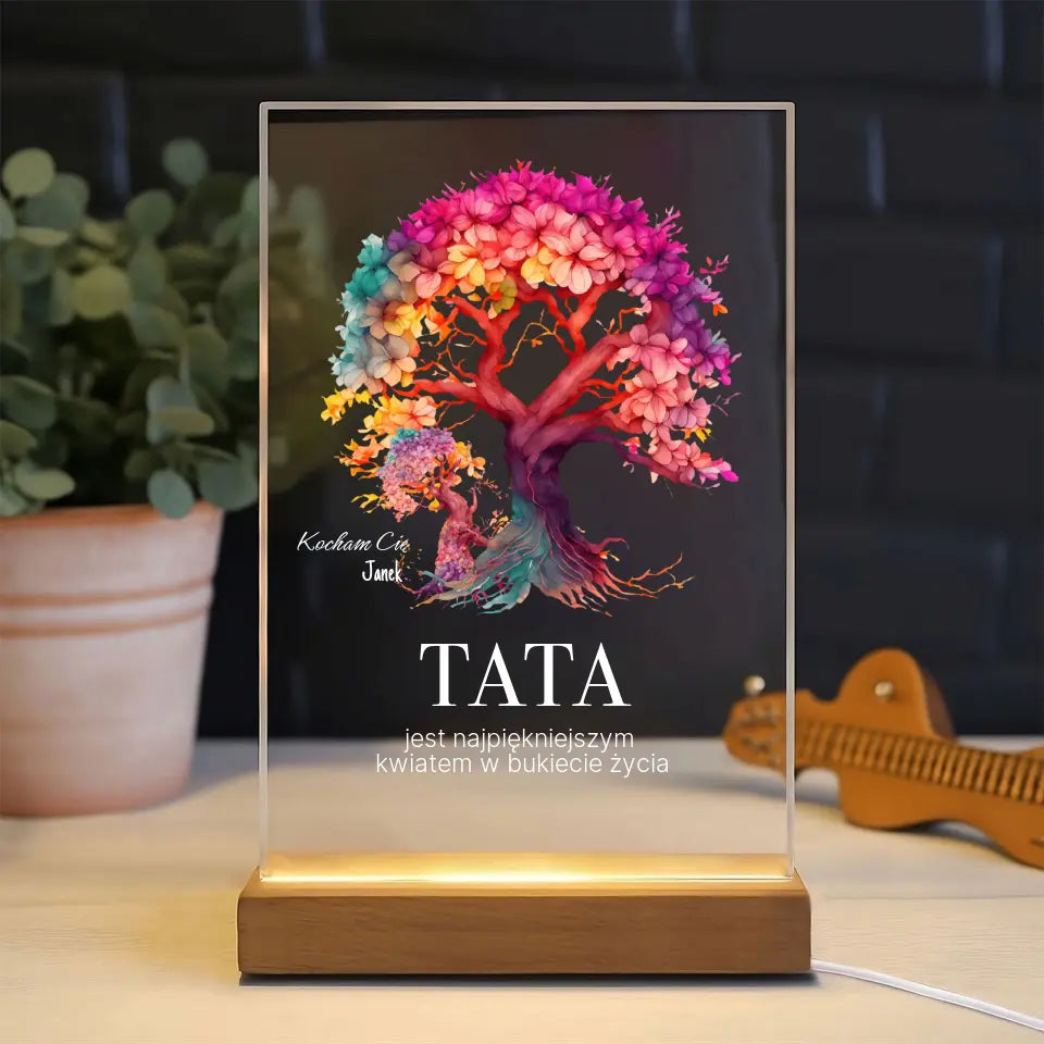 Tata jest najpiekniejszym kwiatem w bukiecie zycia (Biały) - Druk na szkle, spersonalizowany prezent dla taty