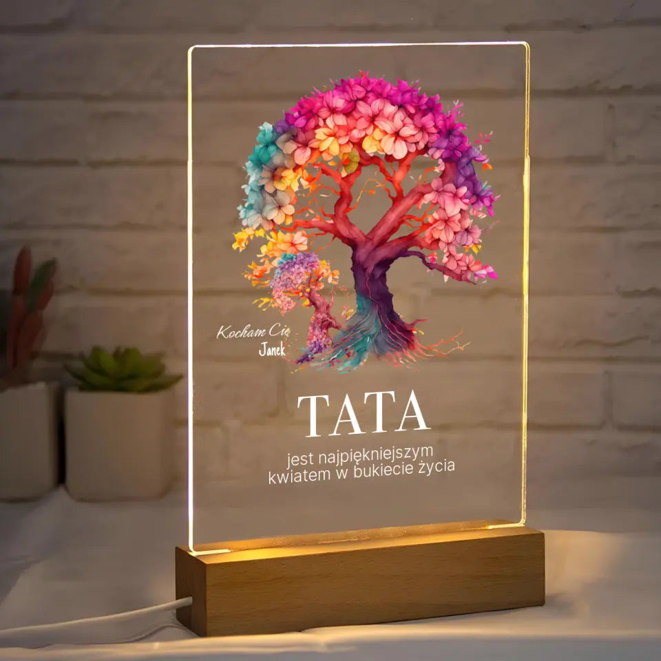 Tata jest najpiekniejszym kwiatem w bukiecie zycia (Biały) - Druk na szkle, spersonalizowany prezent dla taty