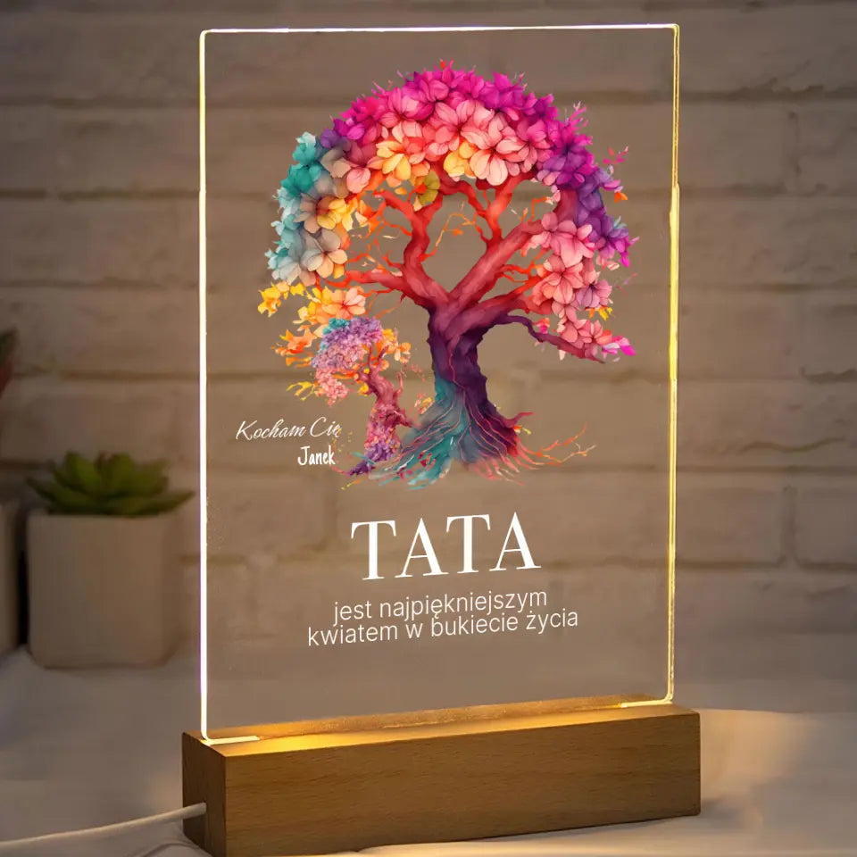 Tata jest najpiekniejszym kwiatem w bukiecie zycia (Biały) - Druk na szkle, spersonalizowany prezent dla taty