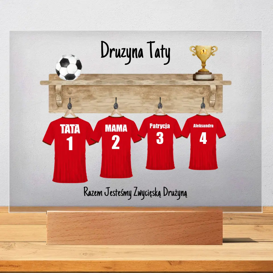 Drużyna piłkarska taty - Druk na szkle, spersonalizowany prezent dla taty