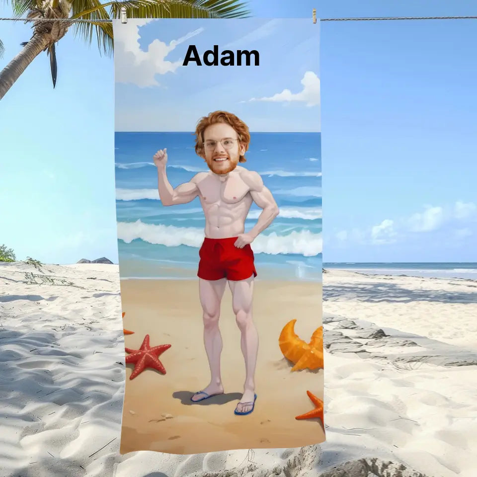 Dodaj własne zdjęcie! Mężczyzna w szortach - Ręcznik plażowy, wyjątkowy prezent dla mężczyzn