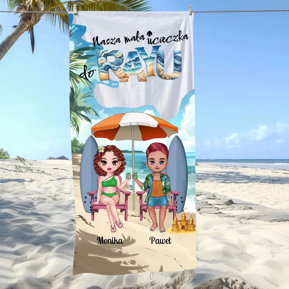 Para na plaży - Ręcznik plażowy, wyjątkowy prezent dla pary
