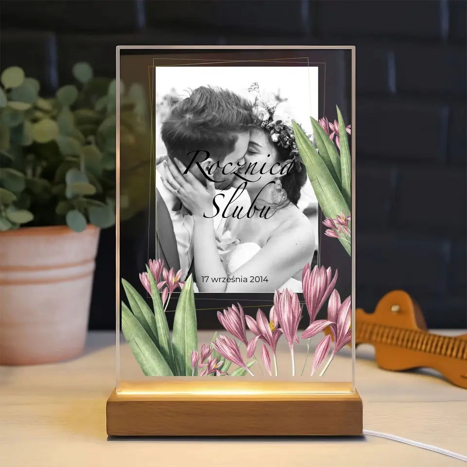 ROCZNICA ŚLUBU (zdjęcie czarno-białe) - Druk na szkle, spersonalizowany prezent dla pary