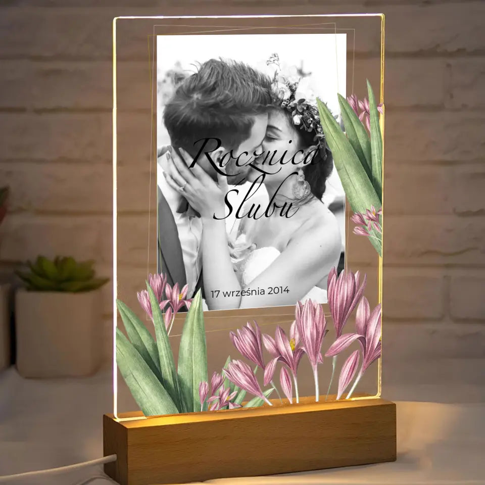 ROCZNICA ŚLUBU (zdjęcie czarno-białe) - Druk na szkle, spersonalizowany prezent dla pary