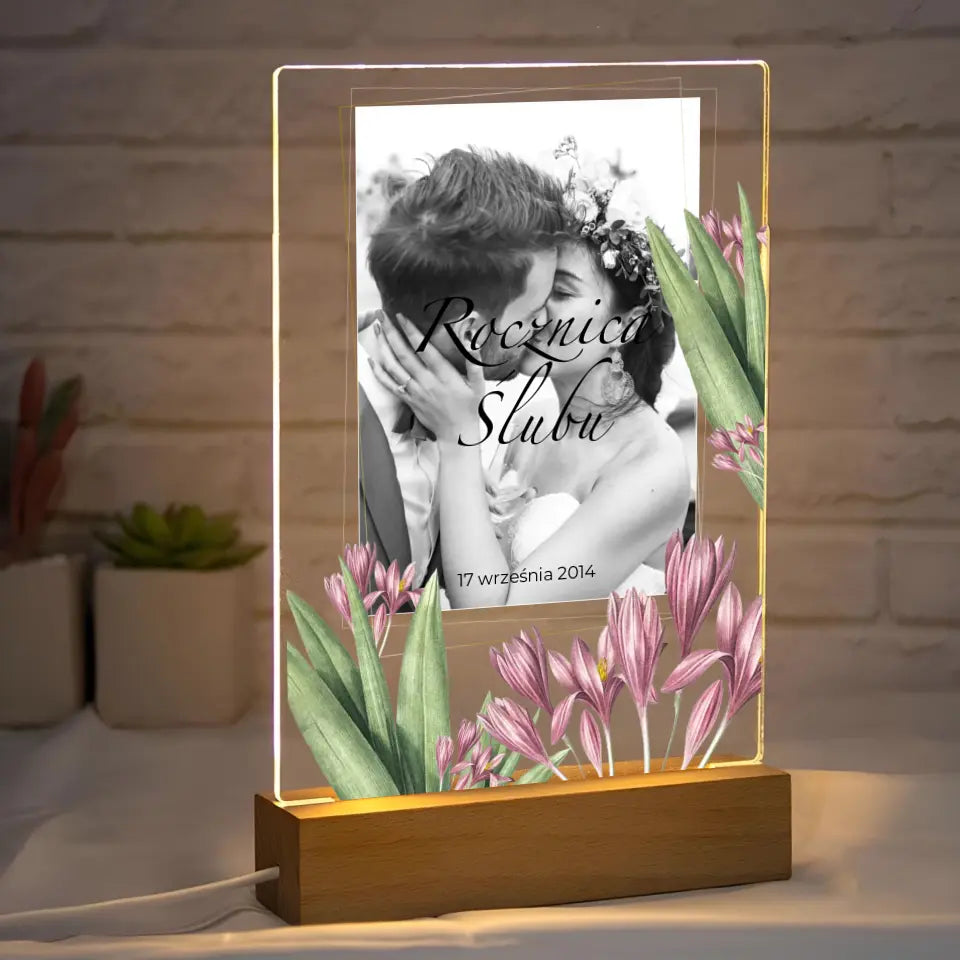 ROCZNICA ŚLUBU (zdjęcie czarno-białe) - Druk na szkle, spersonalizowany prezent dla pary