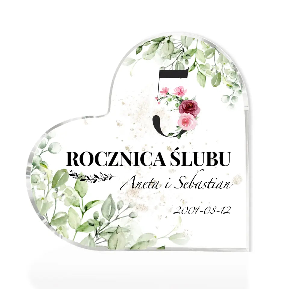 ROCZNICA ŚLUBU #2 - akrylowe serce, spersonalizowany prezent dla pary