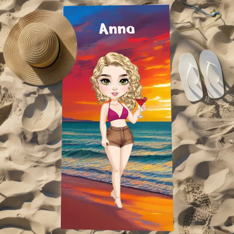 Kobieta na plaży - Ręcznik plażowy, wyjątkowy prezent dla przyjaciółek