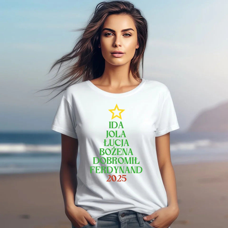 Choinka z imionami - koszulka, wyjątkowy prezent na Boże Narodzenie dla rodziny