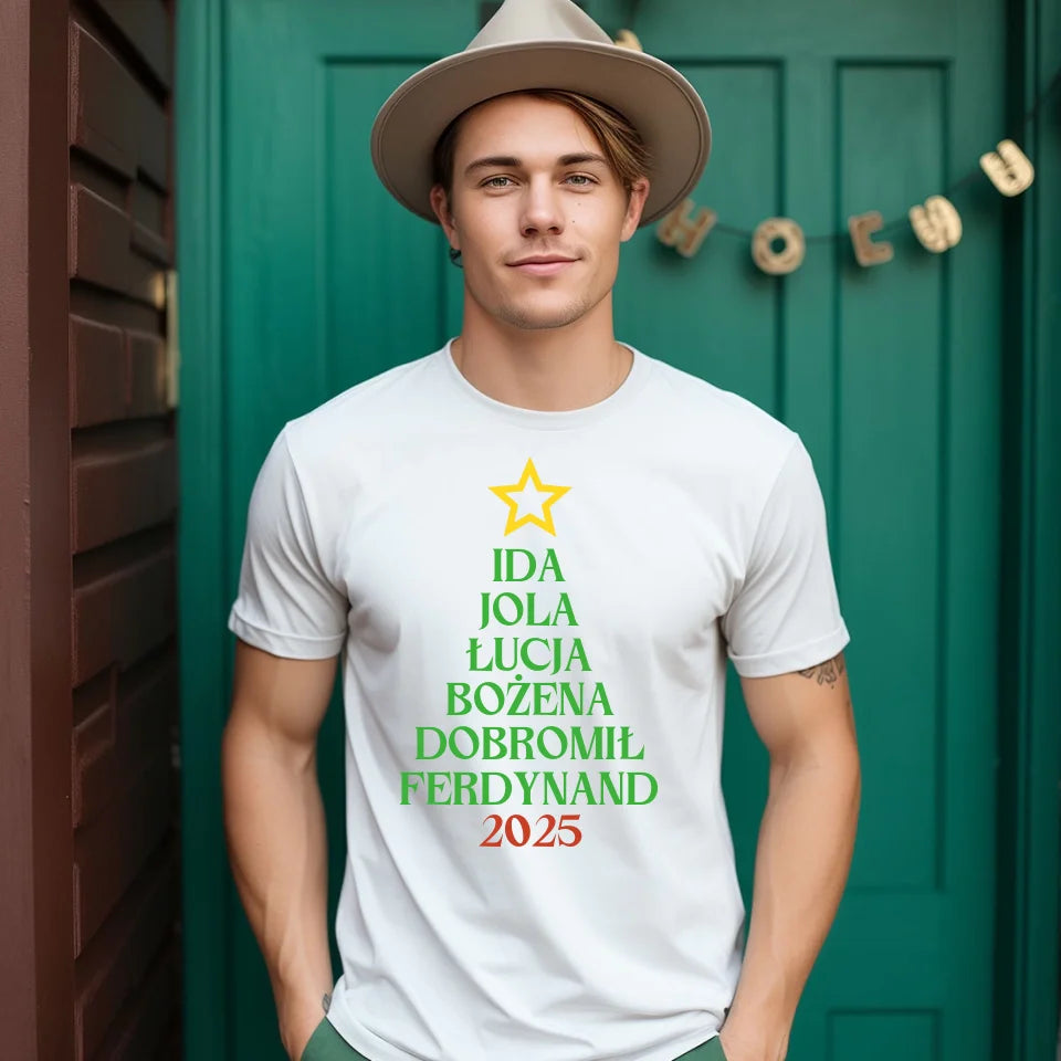 Choinka z imionami - koszulka, wyjątkowy prezent na Boże Narodzenie dla rodziny