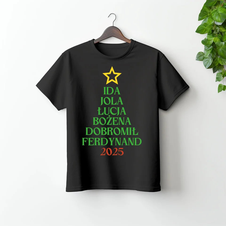 Choinka z imionami - koszulka, wyjątkowy prezent na Boże Narodzenie dla rodziny