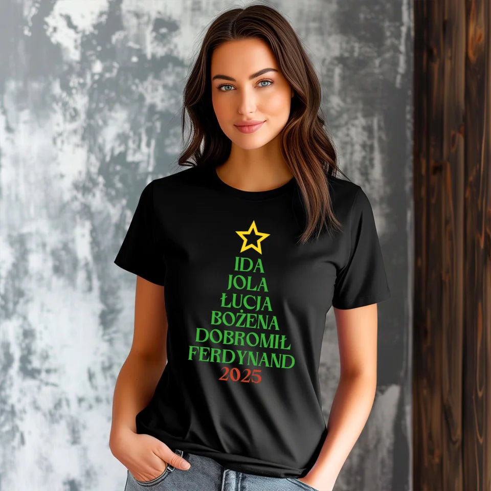 Choinka z imionami - koszulka, wyjątkowy prezent na Boże Narodzenie dla rodziny