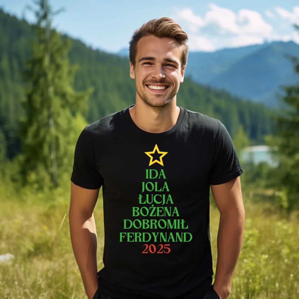 Choinka z imionami - koszulka, wyjątkowy prezent na Boże Narodzenie dla rodziny