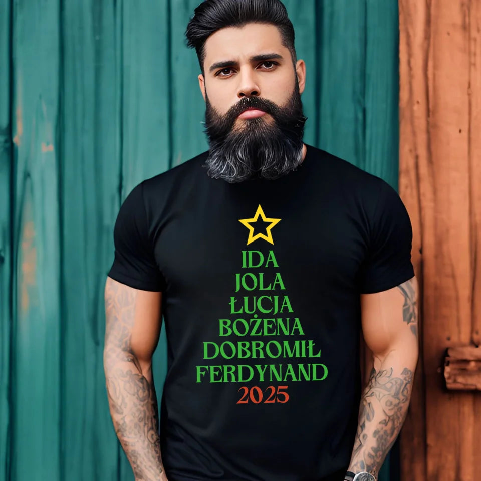 Choinka z imionami - koszulka, wyjątkowy prezent na Boże Narodzenie dla rodziny