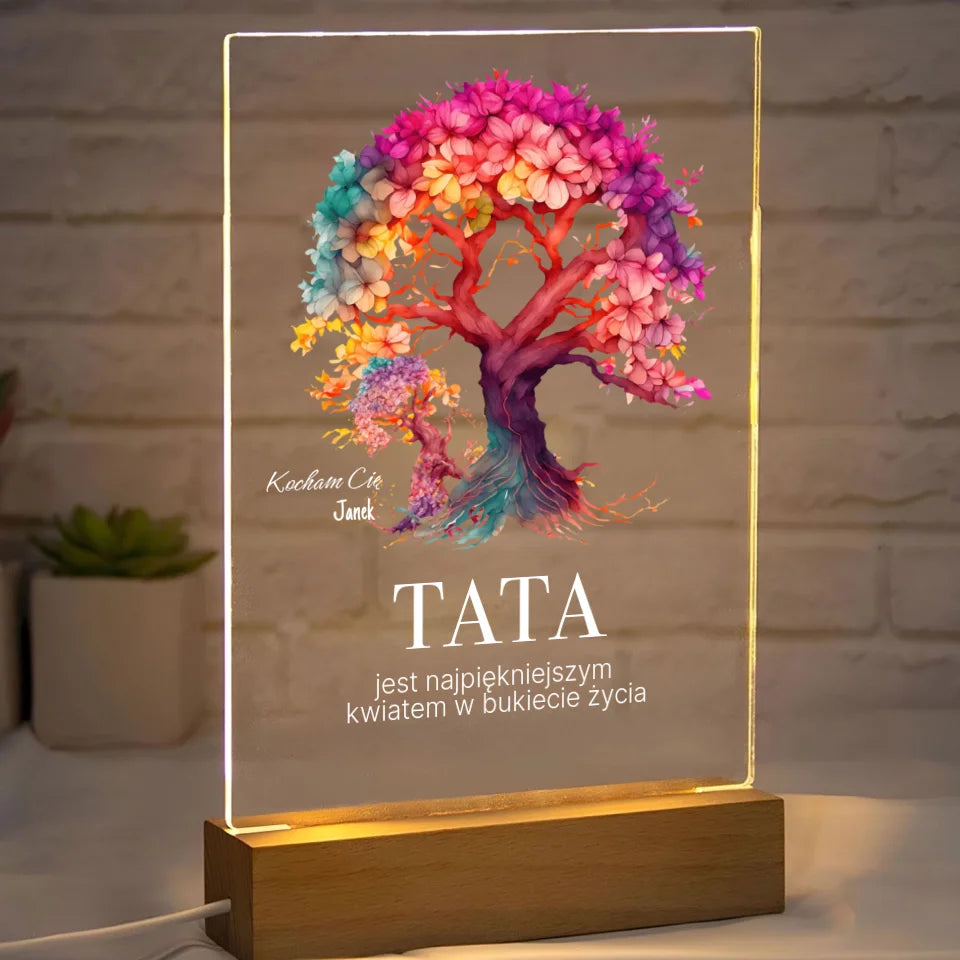 Tata jest najpiekniejszym kwiatem w bukiecie zycia (Biały) - Druk na szkle, spersonalizowany prezent dla taty