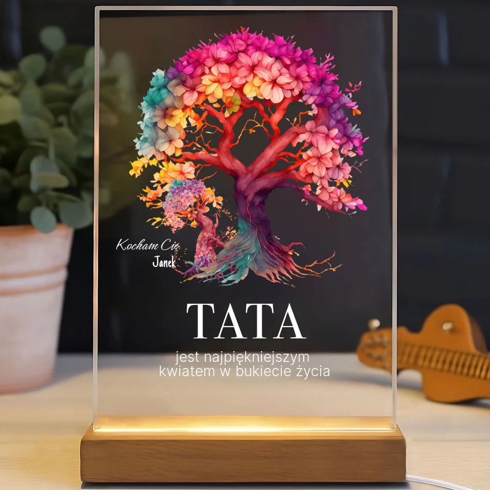 Tata jest najpiekniejszym kwiatem w bukiecie zycia (Biały) - Druk na szkle, spersonalizowany prezent dla taty