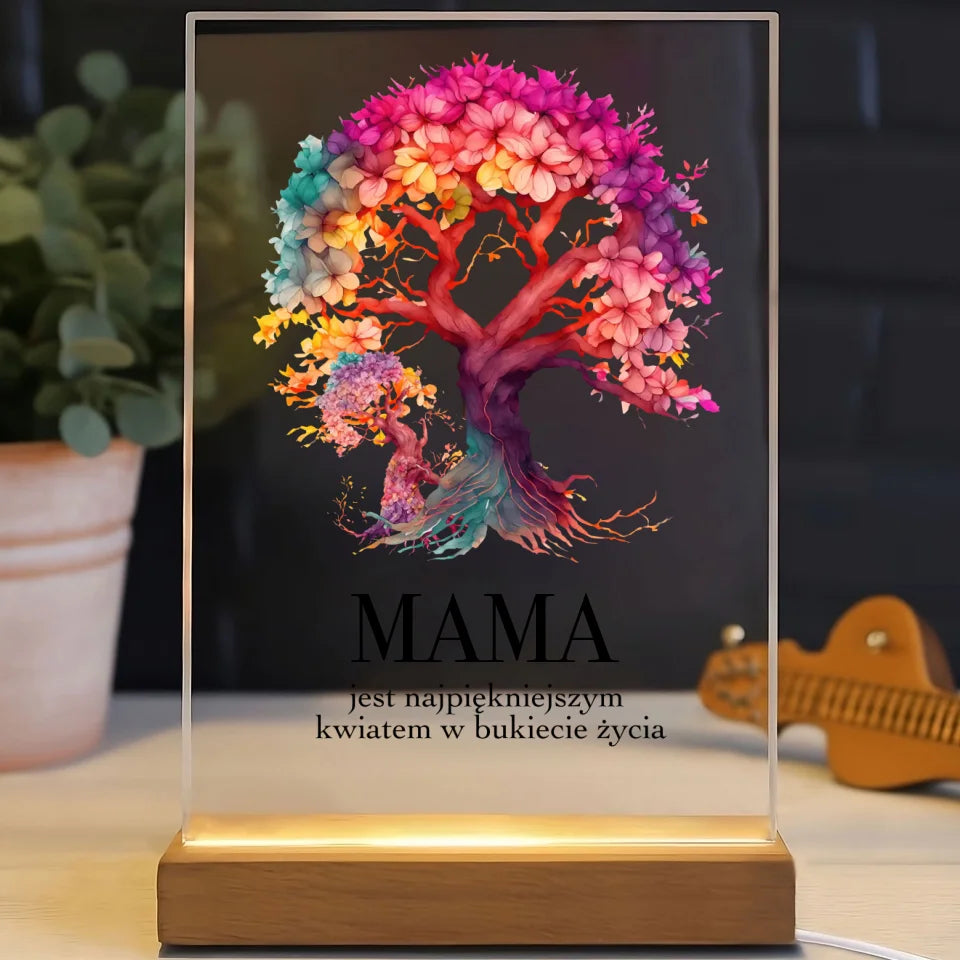 MAMA JEST NAJPIĘKNIEJSZYM KWIATEM - Druk na szkle, spersonalizowany prezent dla mamy bez nazwisk