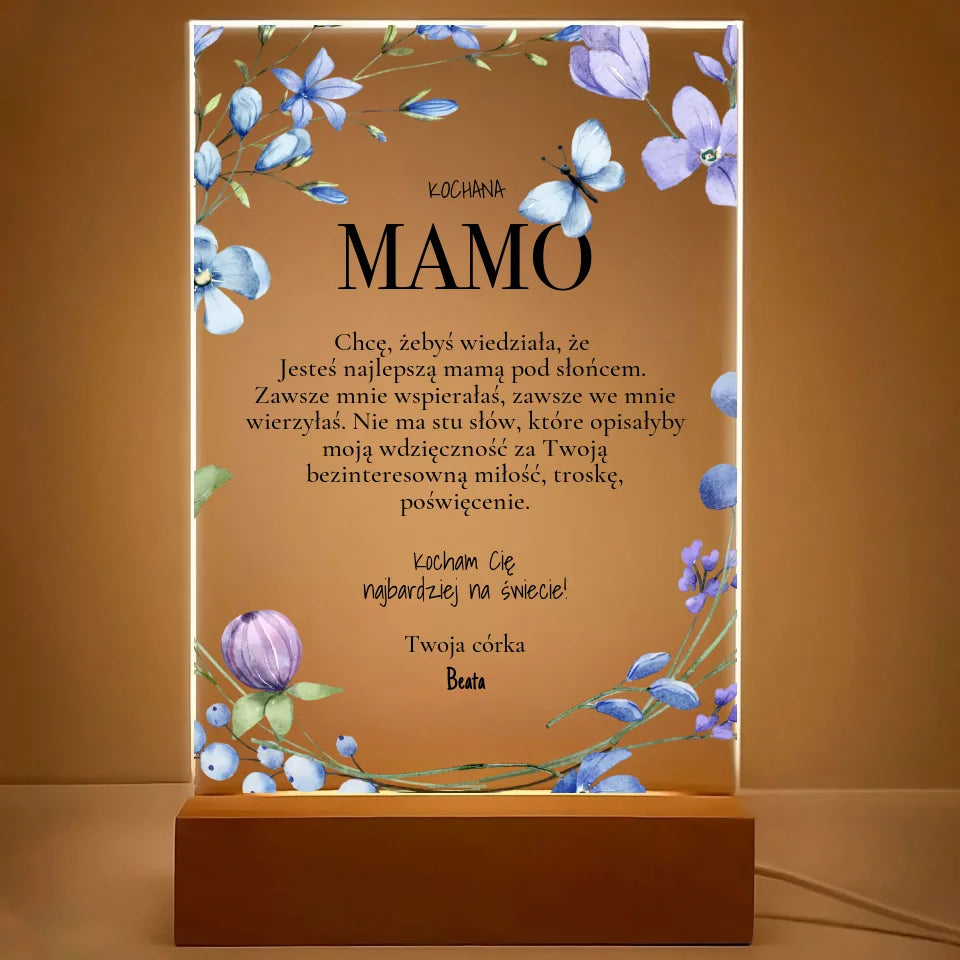 Kochana Mamo - Druk na szkle, spersonalizowany prezent dla mamy