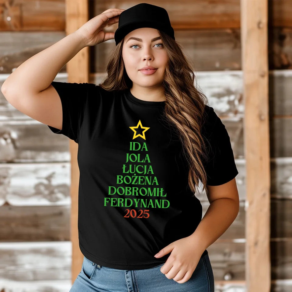 Choinka z imionami - koszulka, wyjątkowy prezent na Boże Narodzenie dla rodziny