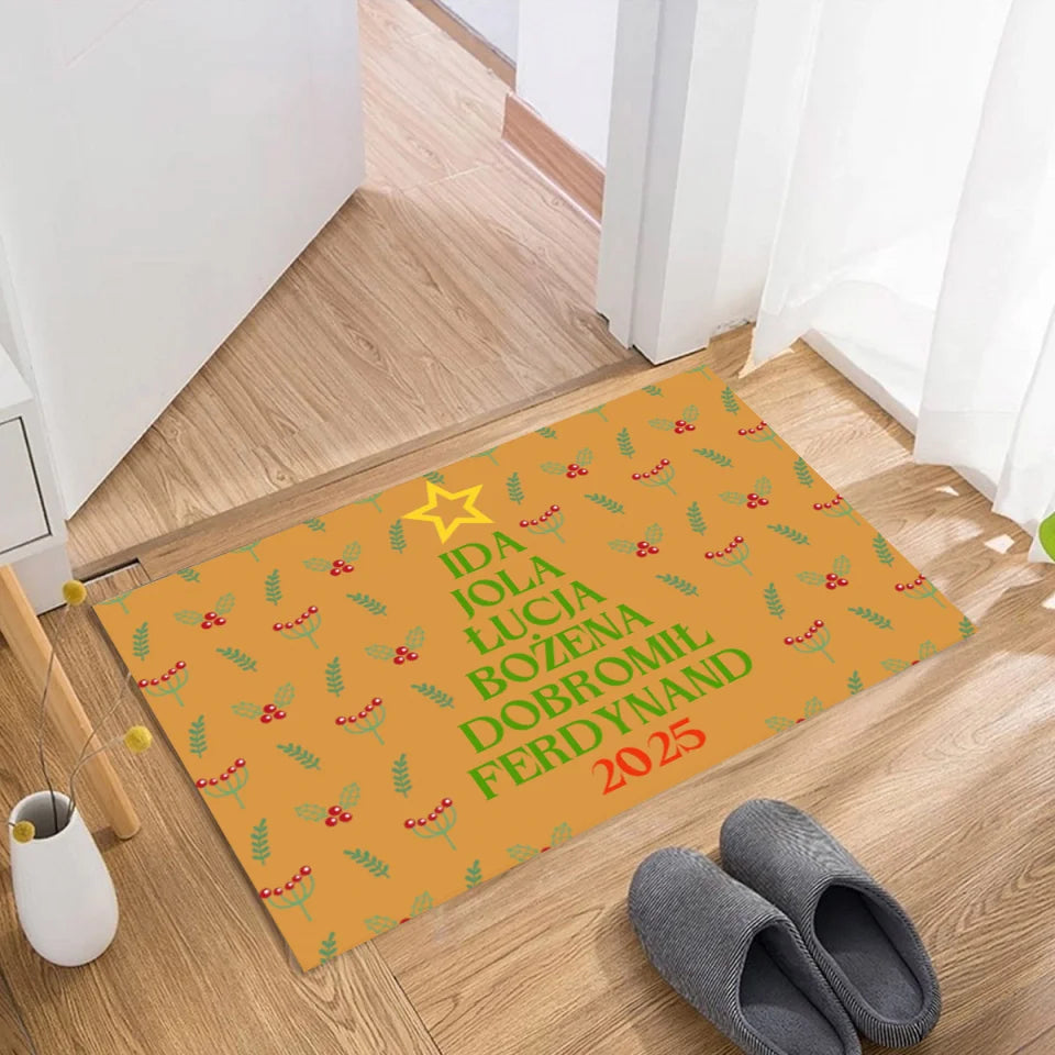 Choinka z imionami - Spersonalizowany dywanik pod drzwi na Boże Narodzenie