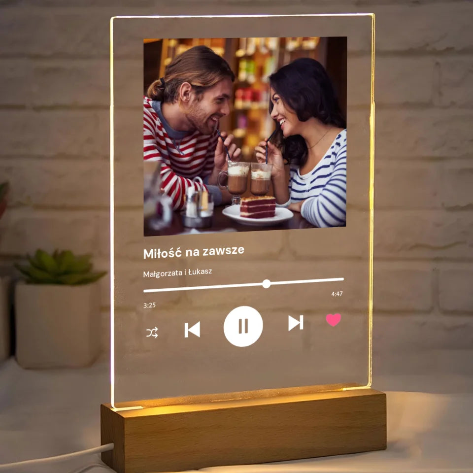 Spotify Love zdjęcie z napisem - Druk na szkle, spersonalizowany prezent dla pary