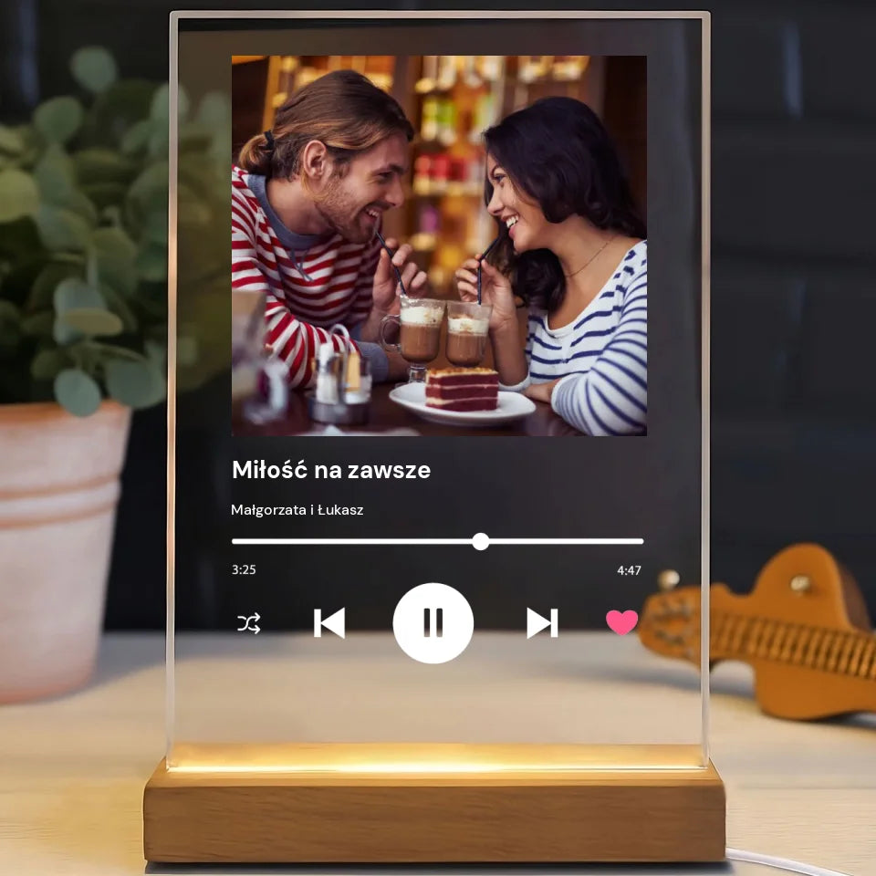 Spotify Love zdjęcie z napisem - Druk na szkle, spersonalizowany prezent dla pary