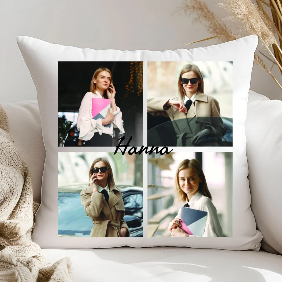 Kolaż dla 4 zdjęć - poduszka, spersonalizowany prezent dla rodziny