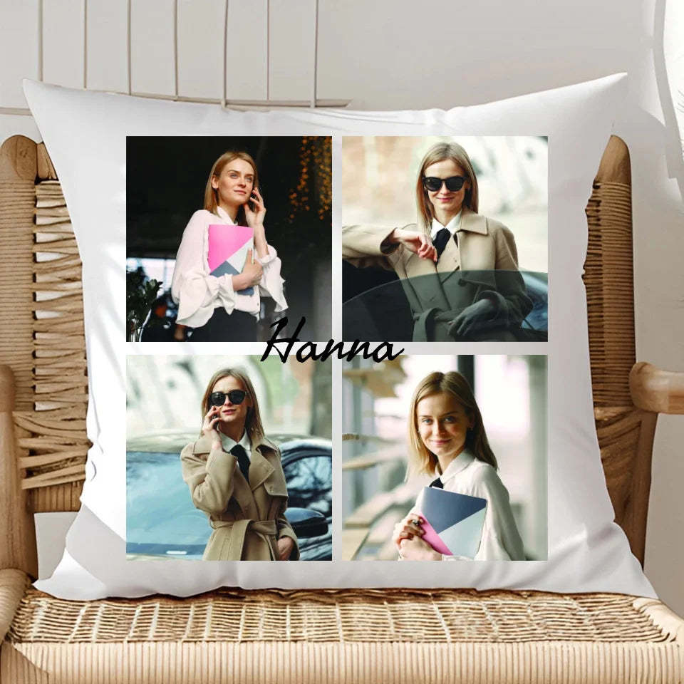 Kolaż dla 4 zdjęć - poduszka, spersonalizowany prezent dla rodziny