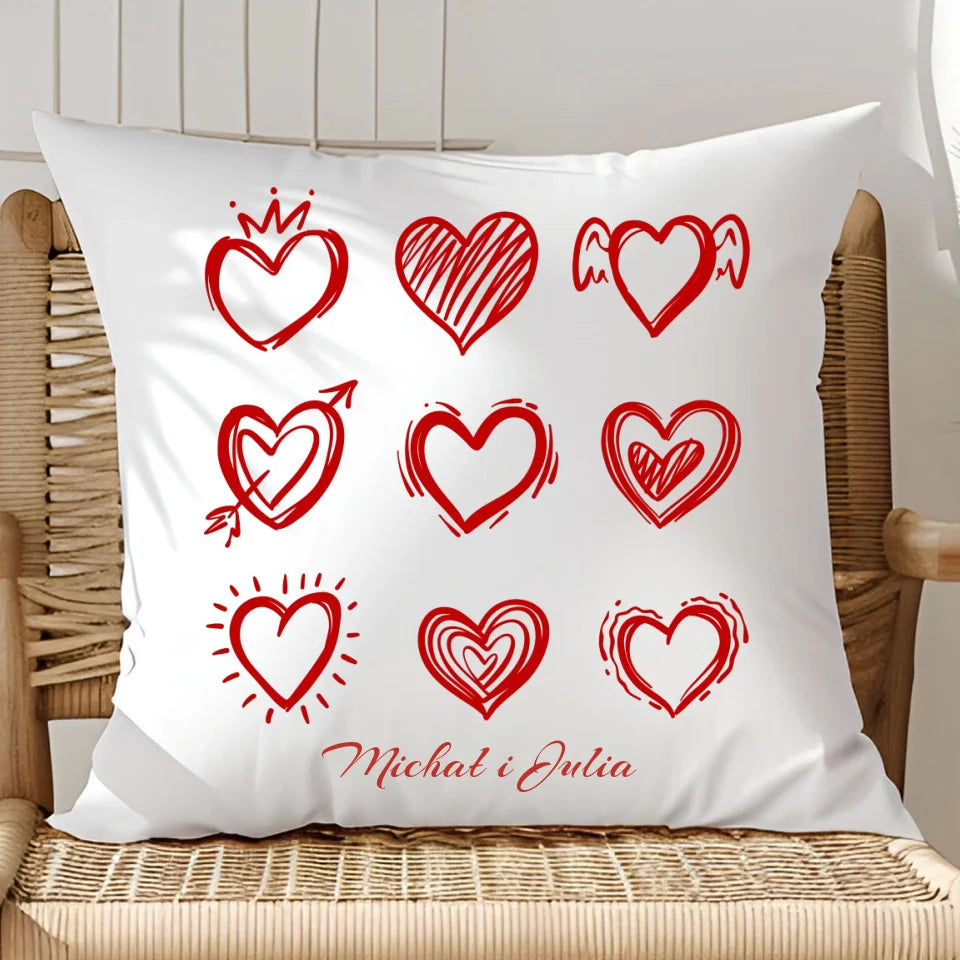 Serca pary - poduszka, spersonalizowany prezent dla pary