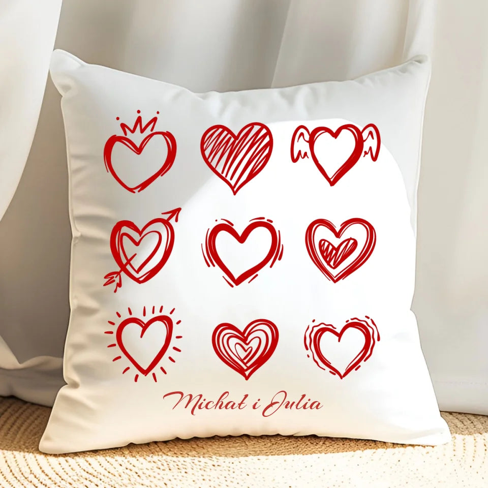 Serca pary - poduszka, spersonalizowany prezent dla pary