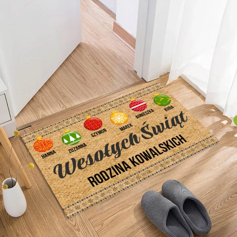 Wesołych Świąt - Spersonalizowany dywanik pod drzwi na Boże Narodzenie dla rodziny