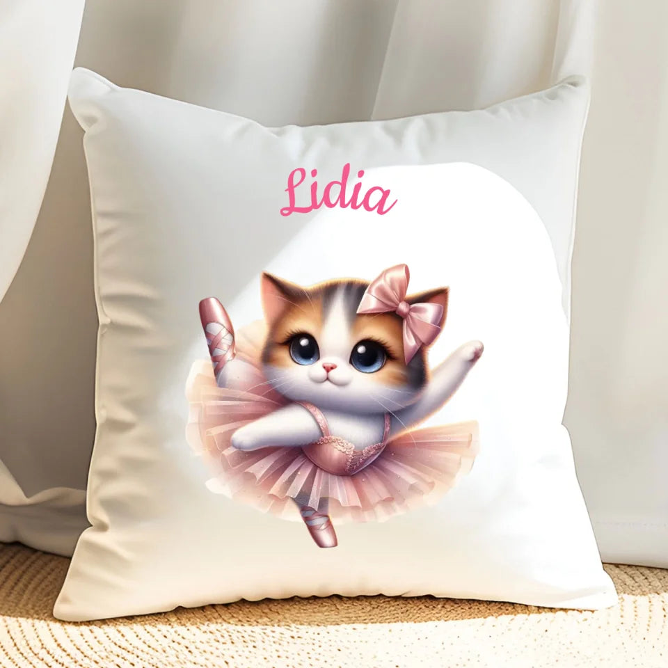 Kotek baletnica - poduszka, spersonalizowany prezent na Mikołajki dla dziewczynki
