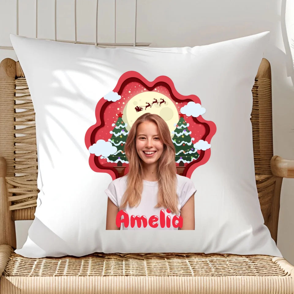 Zdjęcie świąteczne z imionami - poduszka, spersonalizowany prezent na Mikołajki dla dzieci