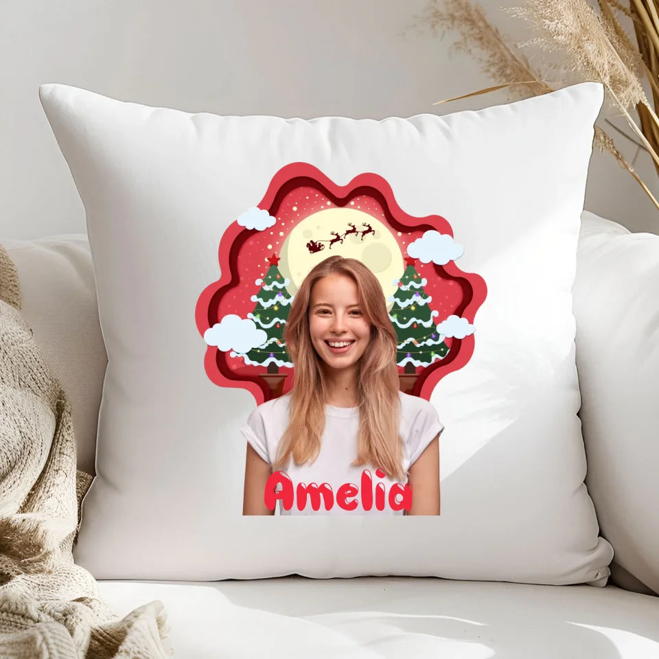 Zdjęcie świąteczne z imionami - poduszka, spersonalizowany prezent na Mikołajki dla dzieci